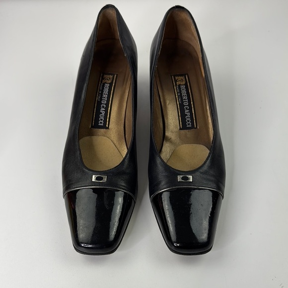 Roberto Capucci Women's Black Leather Block Heel Slip on Pumps - Picture 3 of 9